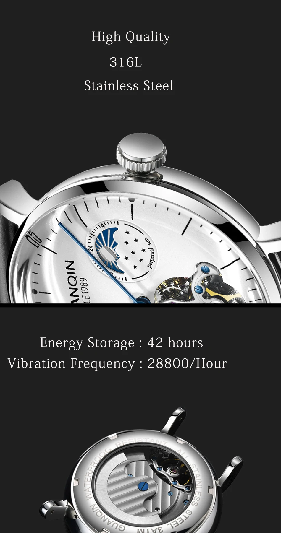 GUANQIN часы Мужские механические 3D Curver Tourbillon автоматические водонепроницаемые часы мужские наручные часы с скелетом 3D Relogio Masculino