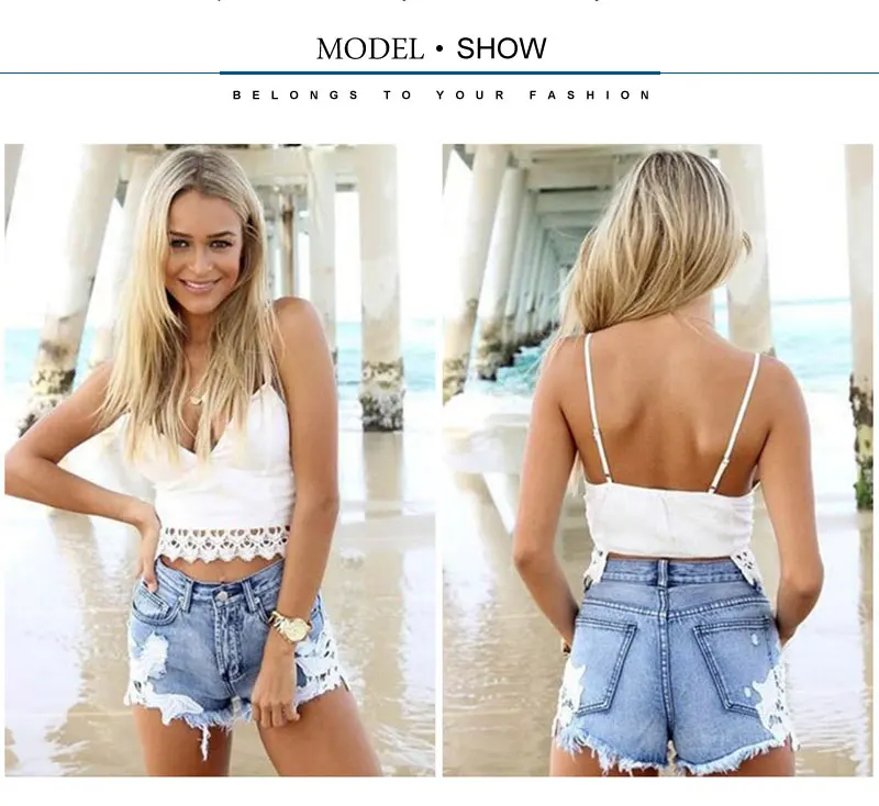 New Style Shorts Women Summer New Jeans Shorts Sexy Lace High Waist Beach Casual Ripped Tassel Hole Denim Soft Cotton Shorts