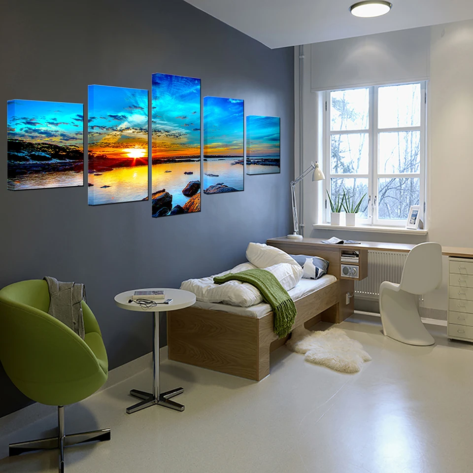 Модульные картины винтажный домашний декор 5 панелей Sunrise Seaview на холсте плакаты и