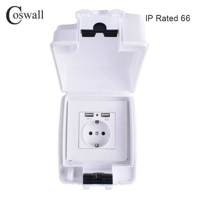 Coswall IP66 всепогодный Водонепроницаемый открытый ящик розетки 16A Европейская