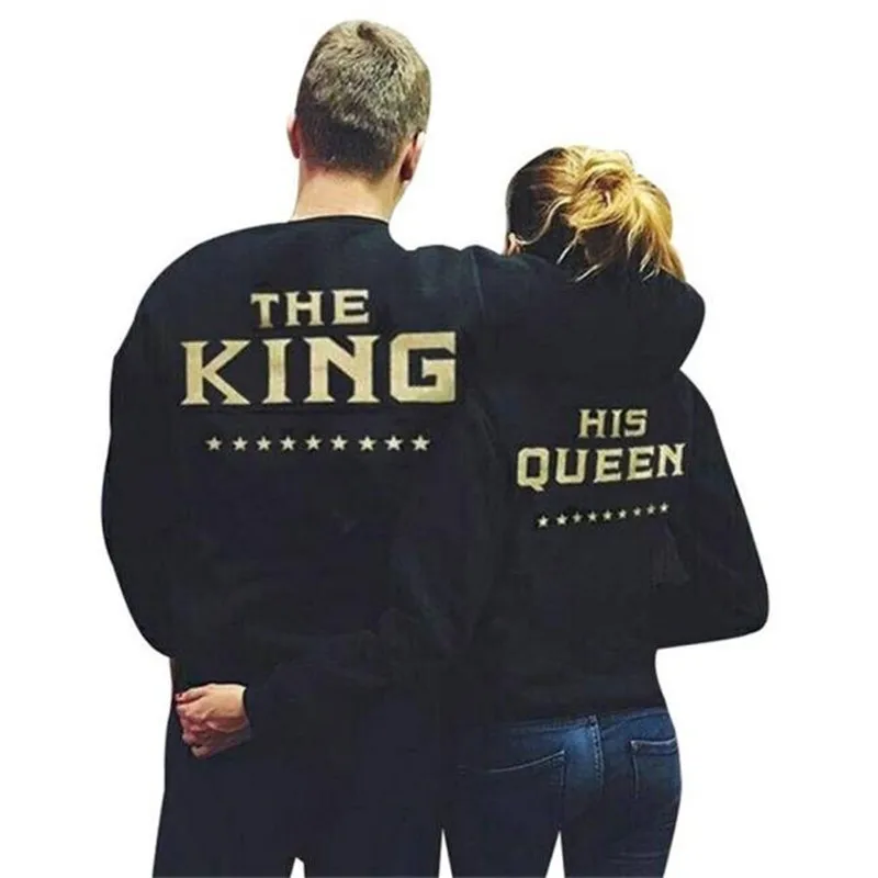 Модные толстовки с буквенным принтом King Queen для женщин хлопковые круглым вырезом