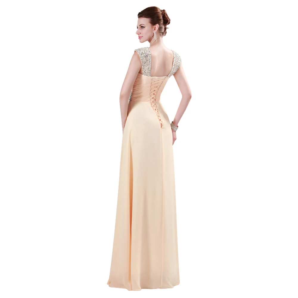 Elegant Women Cap Sleeve A Line Prom Dress 2015 Floor Length Backless Long Evening Dresses Beaded Robe De Soiree 4446 | Свадьбы и