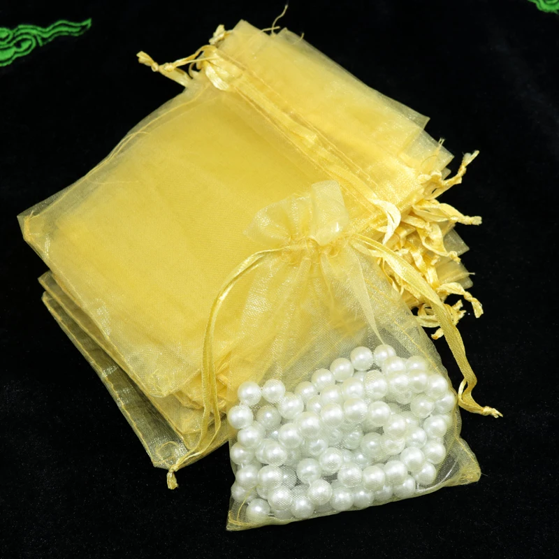 

Wholesale 500pcs/lot Drawable Gold Organza Bags 17x23cm Wedding Favor Christmas Gift Bag Candy Jewelry Packaging Bags & Pouches