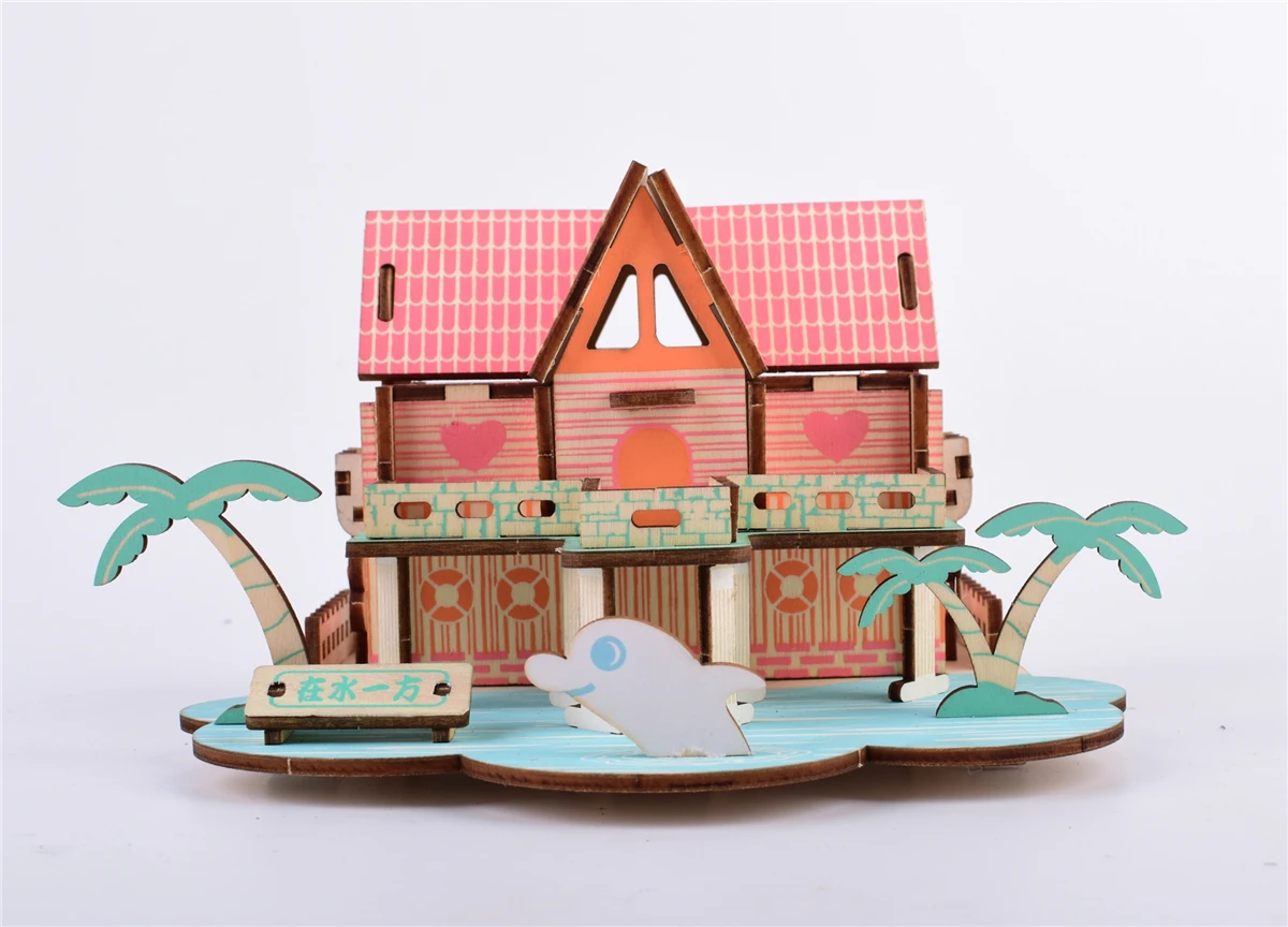 Laser Cutting New Assembly DIY Education Toy 3D Wooden Model Puzzles For Kids Gifts Of Seaside Love House Villa | Игрушки и хобби