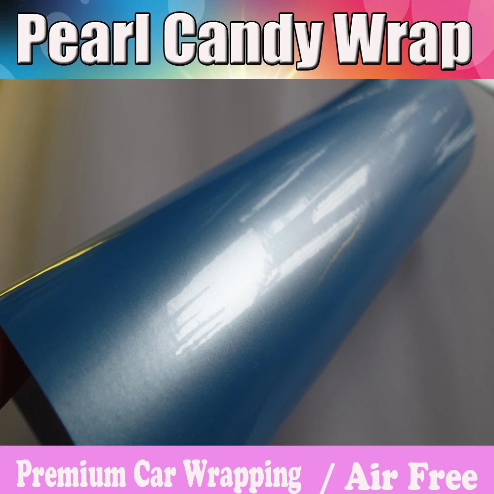 Blue Pearlescent glossy Candy vinyl Wrap with Air Free Shell Gloss Pearl cast Vehicle wrapping Film covers 1.52x20m/Roll |