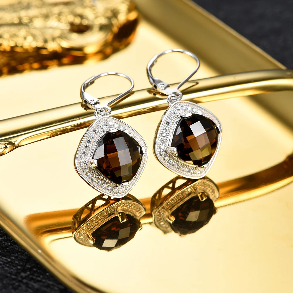 L & zuan 8 66ct Роскошные висячие серьги из натурального дымчатого кварца серебряные с