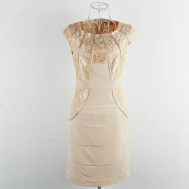 Лето женщины в тяжёлый вышивка кружево воротник-хомут короткий рукав платье ML1527 |