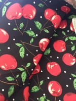 leolin restoring printed on black green leaves little red cherry diy craft cloth fabric twill satin tissus 50cm