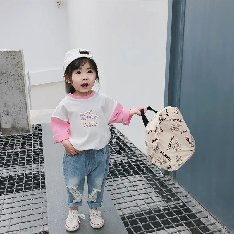 Новое поступление 2019 Весенняя хлопковая подходящая ко всему футболка с длинным