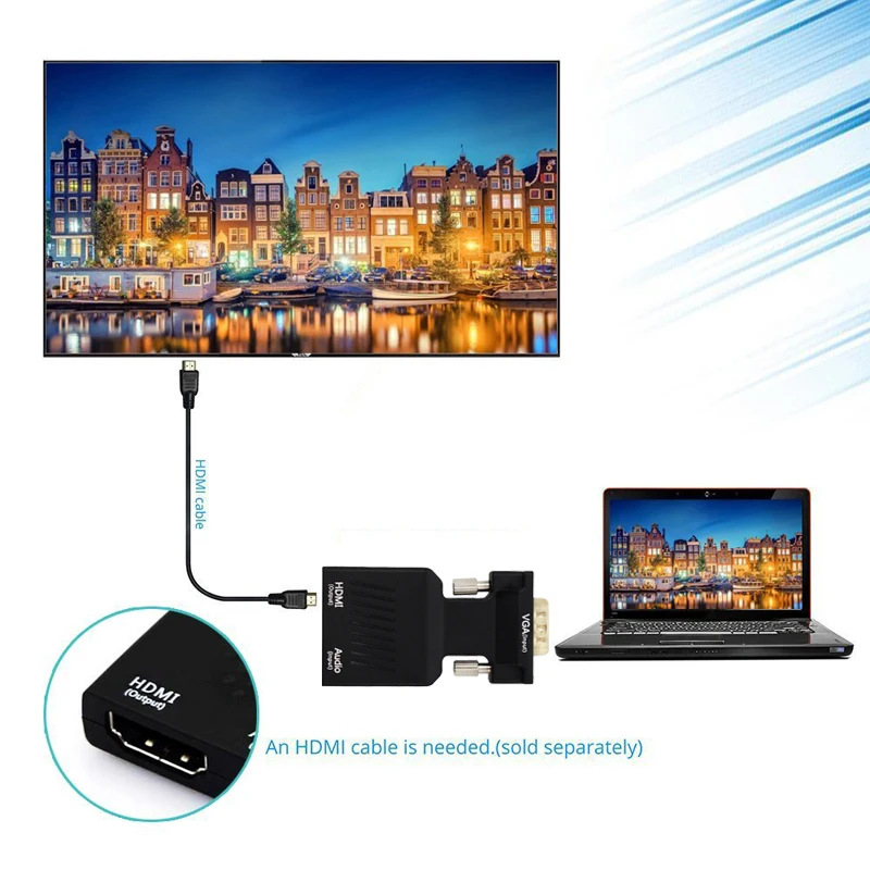 Переходник VGA Female HDMI для видео адаптер Full HD 1080P с 3 5 мм L / R аудиовходом ПК ТВ
