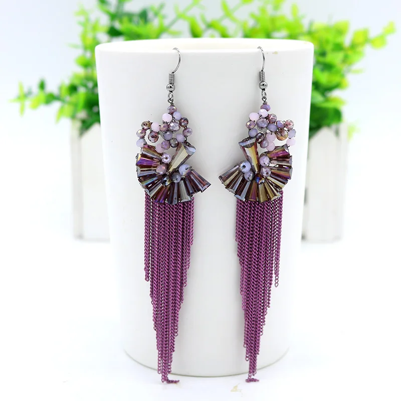 4 цвета веерообразные богемные серьги с кисточками Роскошные хрустальные