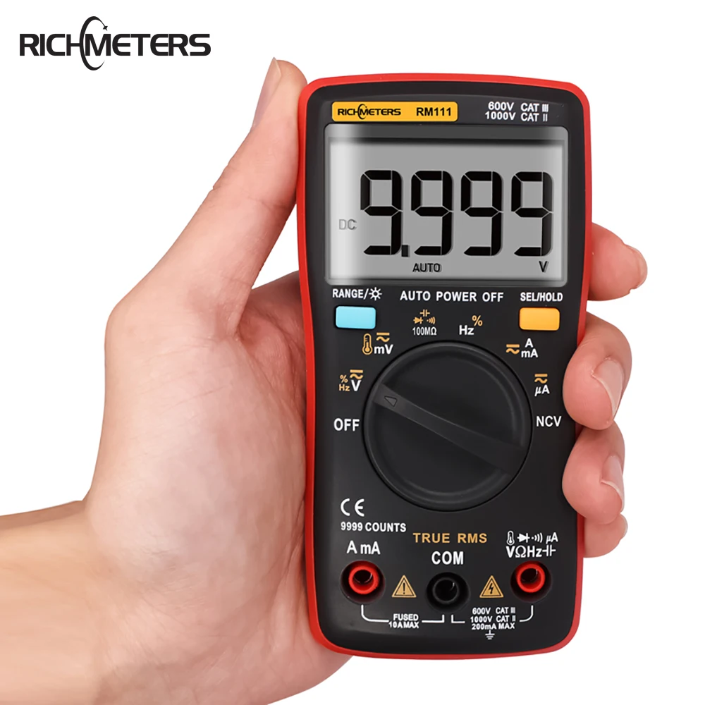 RM111 Автоматический диапазон 9999 отсчетов NCV True-RMS Цифровой мультиметр 100 м ом задний светильник для AC/DC Напряжение Амперметр ток