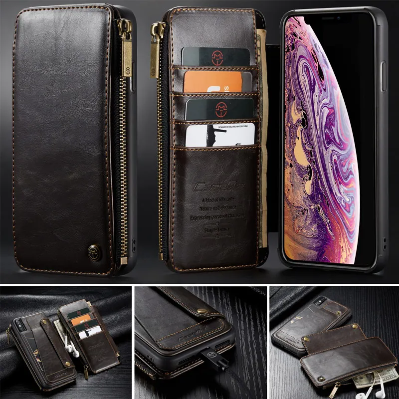 Кошелек на молнии чехол для iPhone Xs Max XR карман кредитные карты Слоты сзади X 7 6 8 плюс