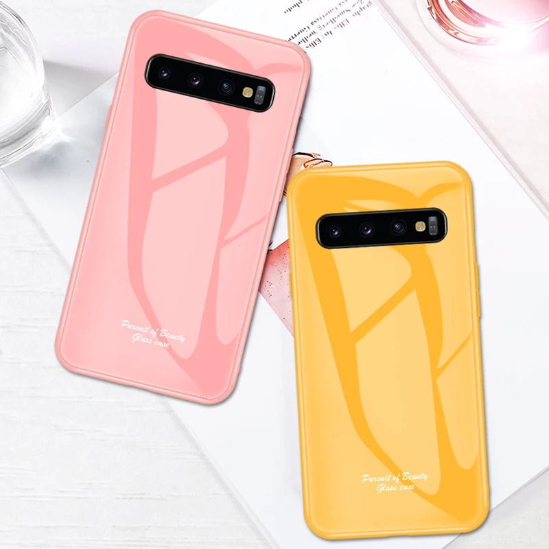 Чехол из закаленного стекла карамельного цвета для Samsung Galaxy S9 S10 Plus S10E Lite Note 8 9 5G