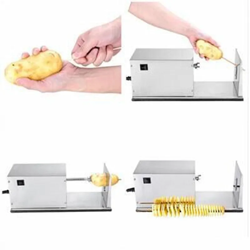 

220V Commercial Electric Potato Slicer Machine Automatic Household Stainless Steel Potato Slicing Machine Spiral Cutter EU/AU/U