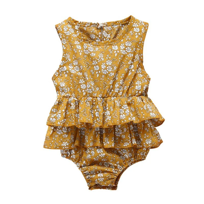 Летние комбинезоны без рукавов для новорожденных девочек хлопковый цельный