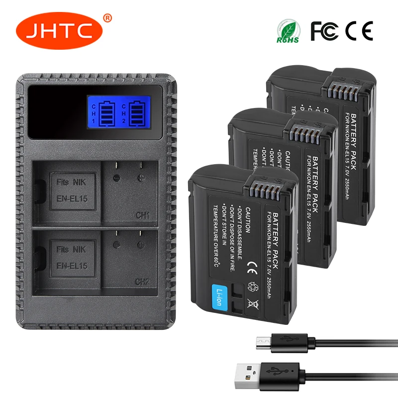 3Pcs EN-EL15 EN EL15 ENEL15 EL15A Batteries + LCD Dual USB Charger for Nikon D600 D610 D600E D800 D800E D810 D7000 D7100 d750 V1 |