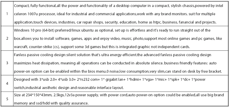 Безвентиляторный промышленный ПК, мини компьютер, Windows 10, Intel Celeron 1007U, [HUNSN MA04I],(двойной WiFi/VGA/HD/3USB2. 0/4USB3. 0/LAN/2COM