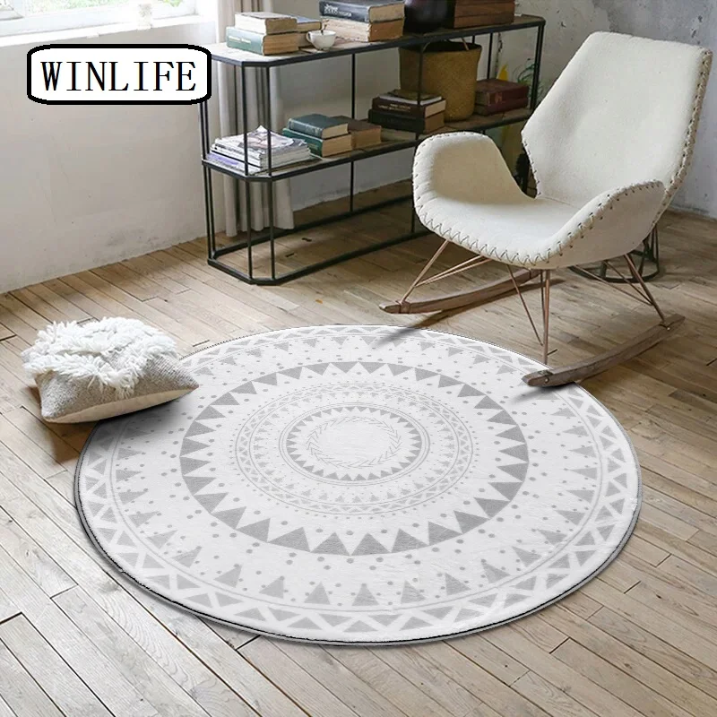 WINLIFE Modern Cartoon/Geometric Carpets Tea Table Mats Round Area Rugs Anti-Skid For Living Room/Bedroom/Hotel/Yoga Play | Дом и сад