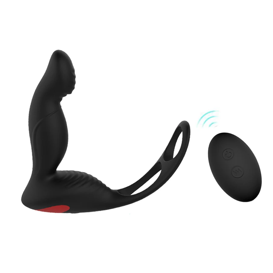 Черный USB Перезаряжаемый мужской массажер простаты с пультом дистанционного