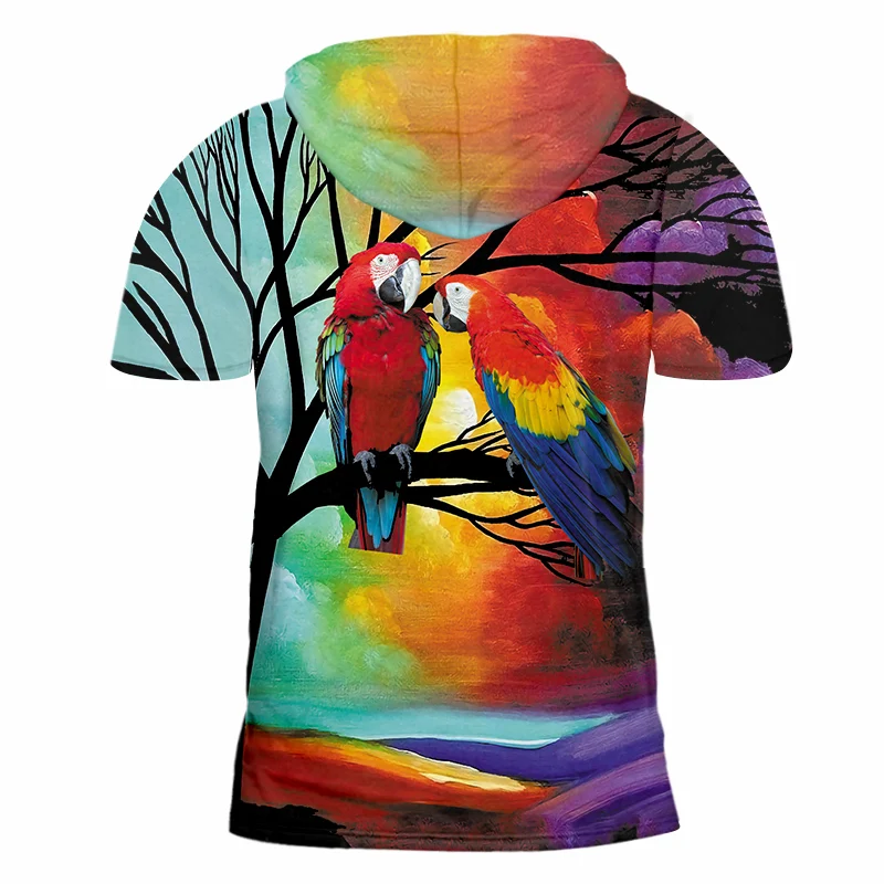 Мужские футболки UJWI новые милые летние с 3D-принтом Красного попугая разрешение 5XL