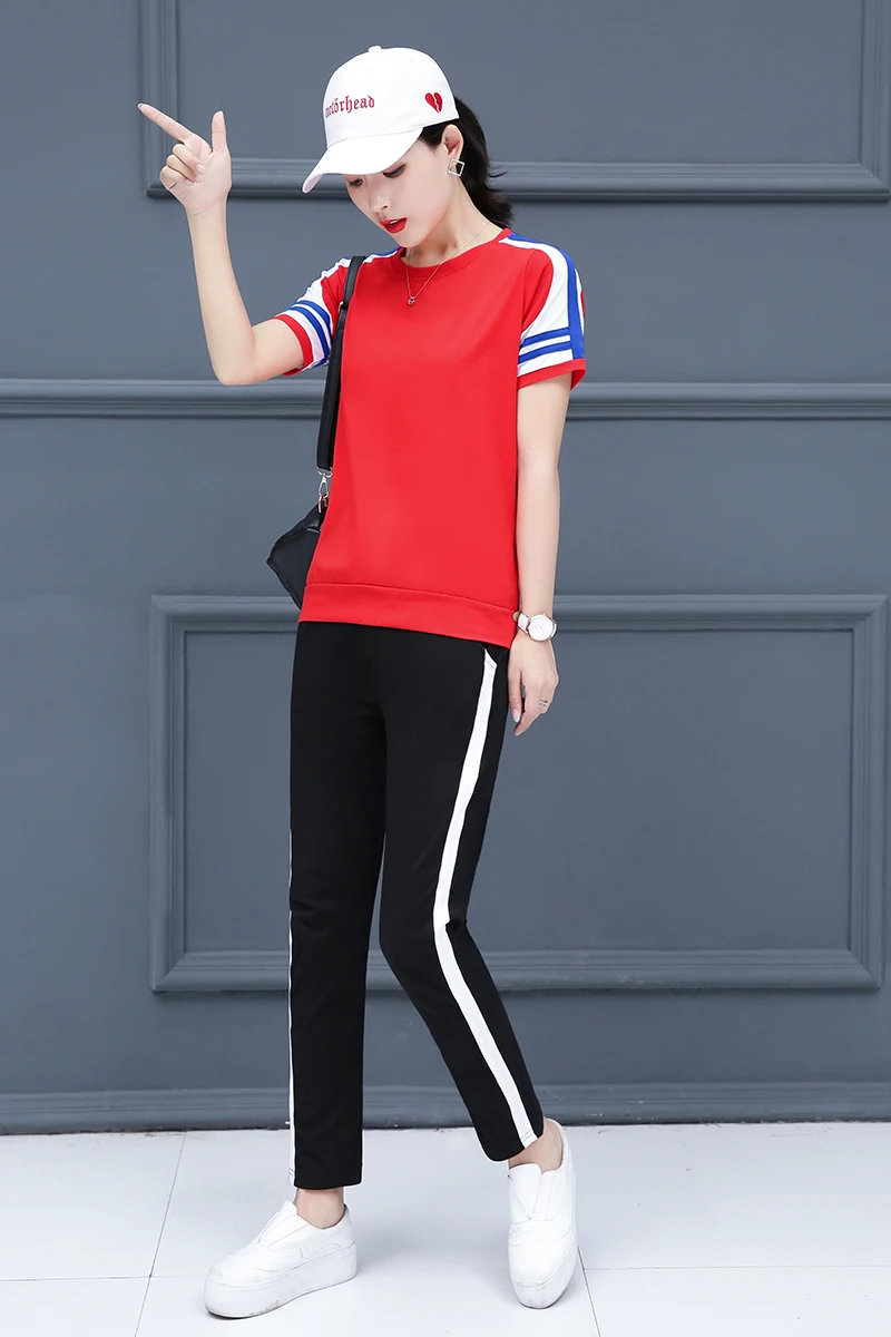 2019 новый женский костюм из двух предметов летняя футболка с короткими рукавами и