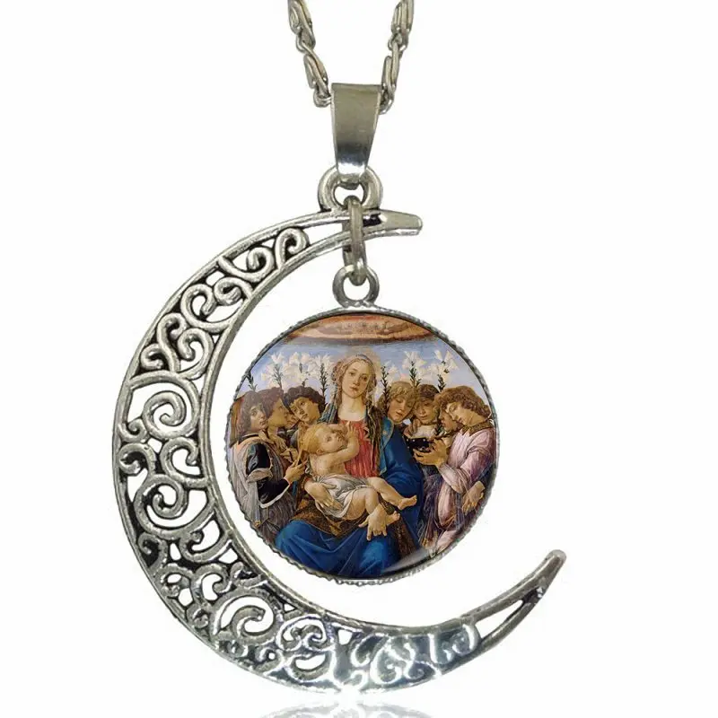 Модное ожерелье с подвеской в виде кабошона и Луны Женское Ожерелье серебряного