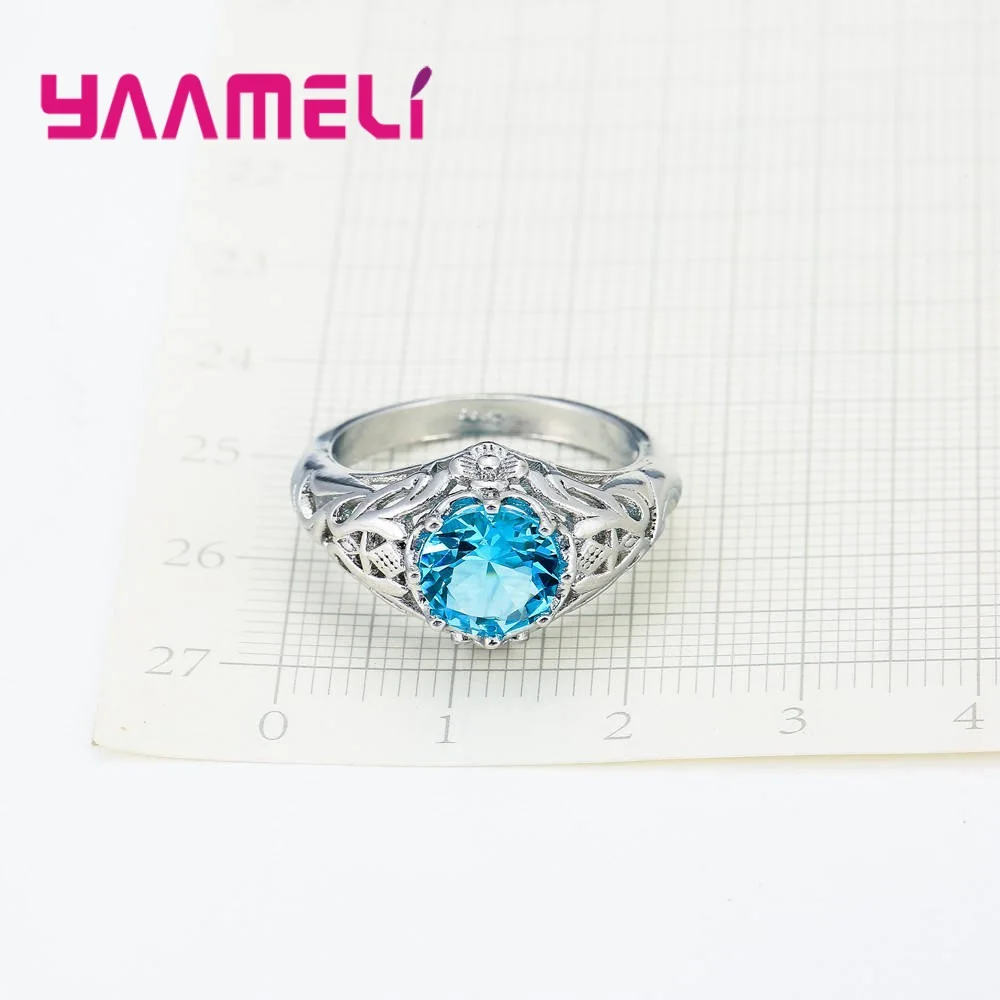 

Women Men Solid 925 Sterling Silver Lake Blue Cubic Zirconia Stone Finger Rings Jewelry Crystal Present For Anniversary
