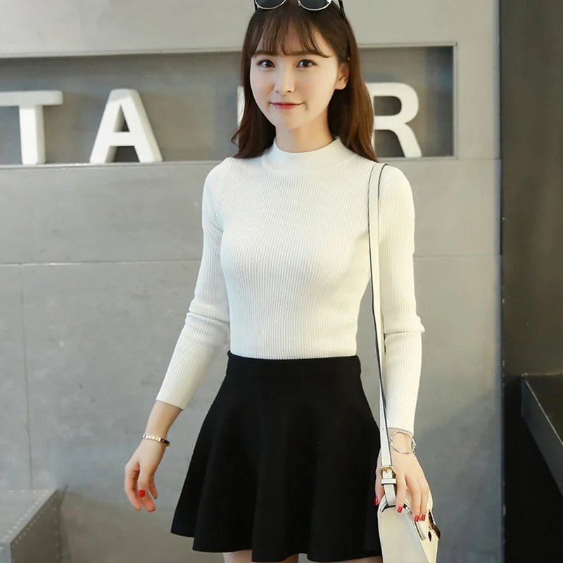 Половина Водолазка Bodycon свитера Для женщин пуловеры Slim Fit трикотаж для улицы 2018