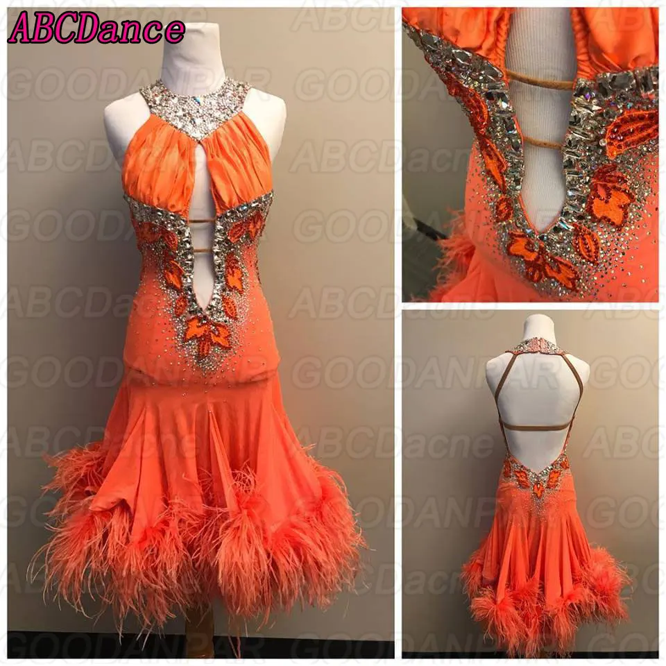 

latin dance dress women Sexy Feathered latin dance dress Sleeveless backless ballroom dance dress tango dress custom-made