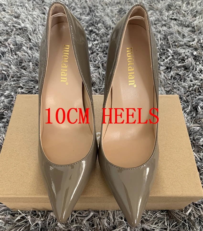 QQPAL brown10cm Женская обувь женские туфли-лодочки на высоком каблуке 12 см/10 см/8 см женские туфли-лодочки из лакированной кожи с острым носком для вечеринки и свадьбы - Цвет: QQPAL brown10cm