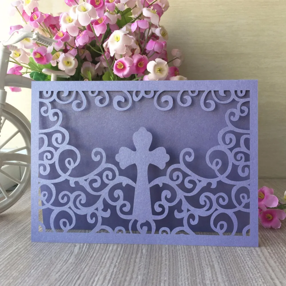 

35pcs Laser Cut Cross Pattern Wedding Invitation Card Birthday Cards Greeting Blessing Card Gift Card Easter Celebration