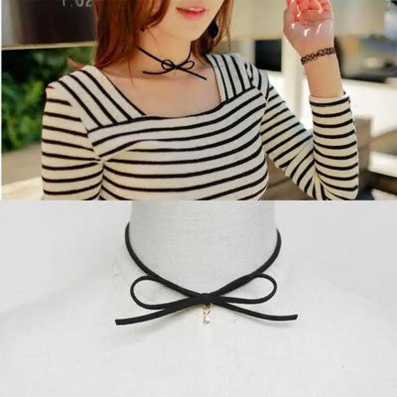 Новое замшевое Ожерелье Стразы с бантом черное бархатное ожерелье аксессуары