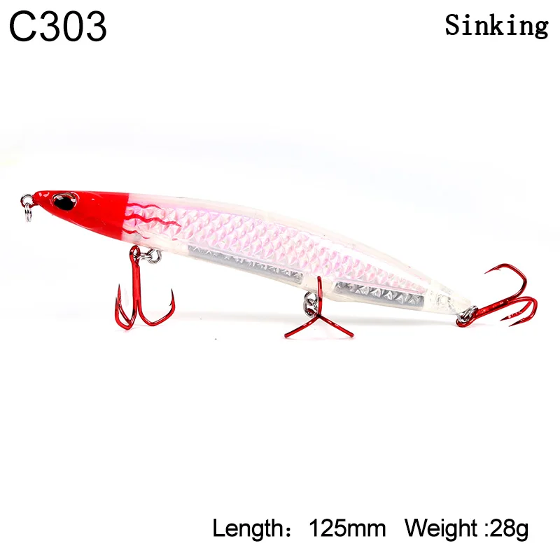 3511-28g-S-C303 Kingdom новые 3D лазерные морские карандаши рыболовные приманки 100 мм 125 мм Высококачественный плавучий и медленно тонущий рыболовные приманки - Цвет: 3511-28g-S-C303