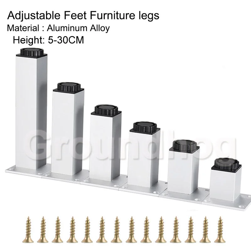 4 шт./лот мебель из алюминиевого сплава регулируемая ножка Серебряный квадратный