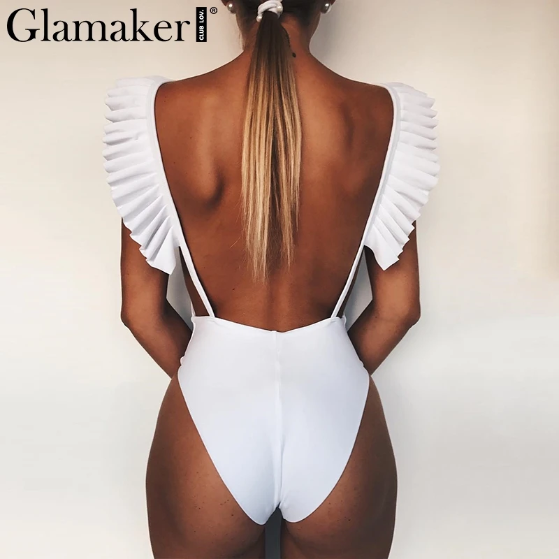 Glamaker слитный купальник с принтом фламинго боди оборками женский короткий