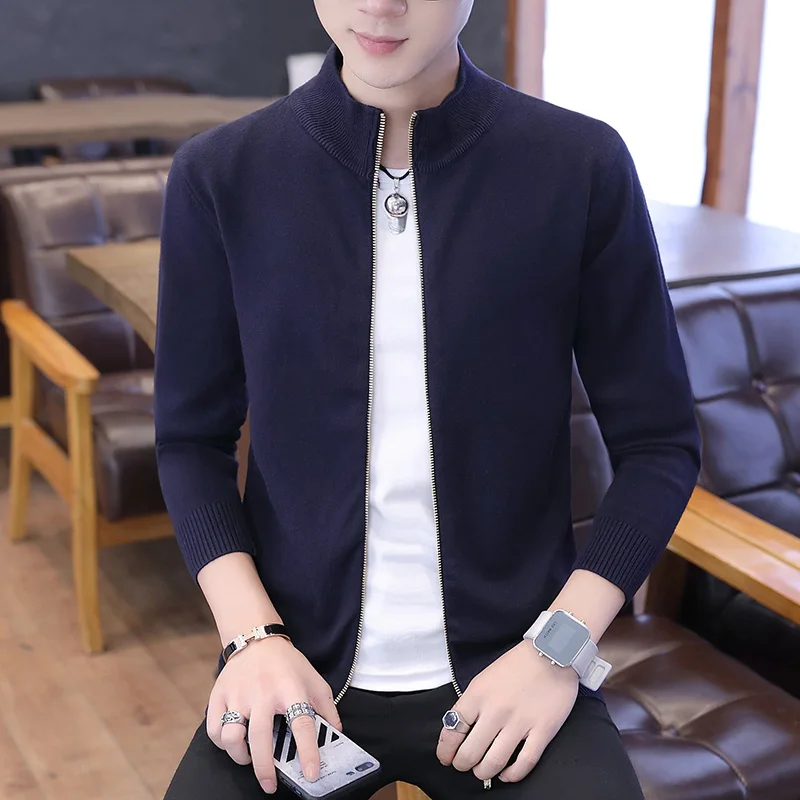 

Men 2019 Spring Autumn New Casual Wool solid color Cardigan Sweater Men Fashion Warm Soft Knit Outwear Coat