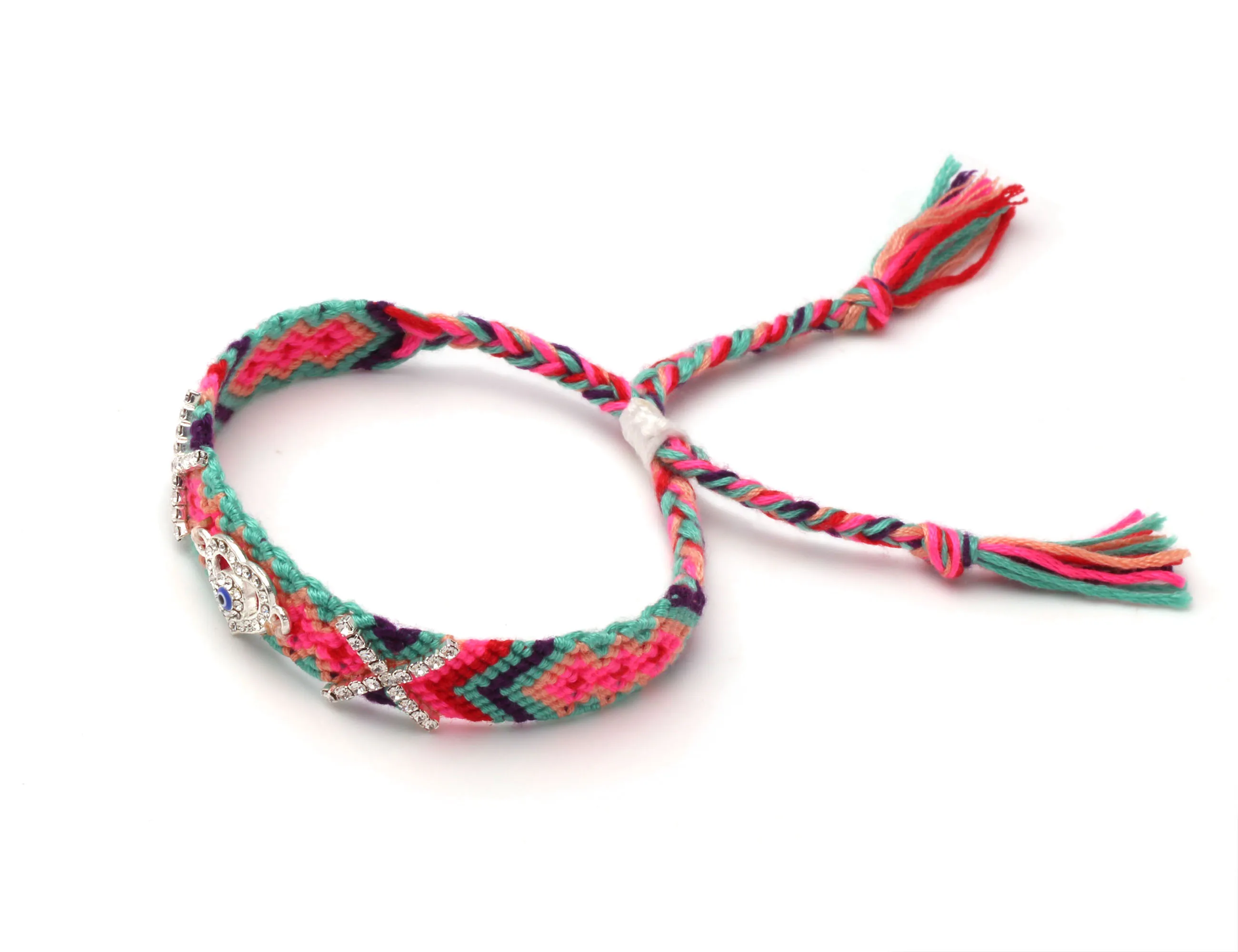 Diamante Love Heart Evil Eye Luck Charm Adjustable Friendship Bracelet Women Men Pink Green Embroidery String Macrame Jewelry | Украшения и