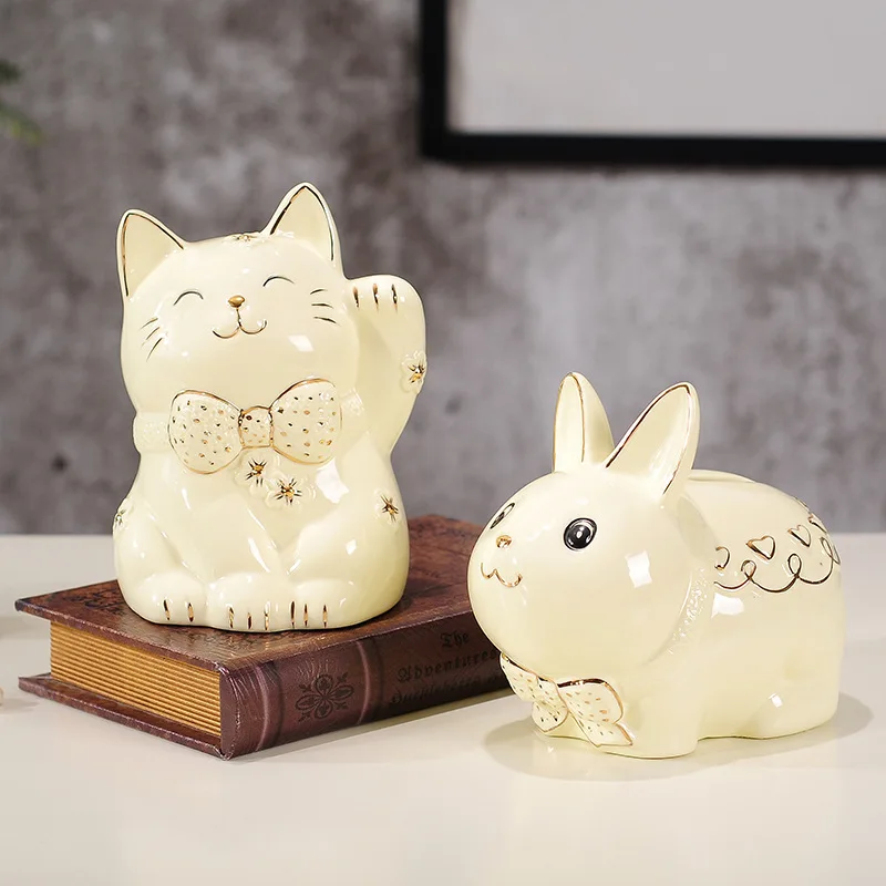 Креативная Милая мультяшная керамика Lucky Cat Rabbit копилка для монет и домашний