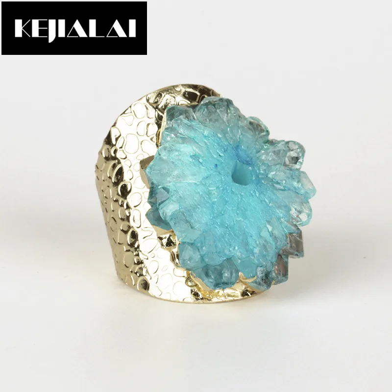 KEJIALAI Женская мода кольца из натурального камня зеленый синий красный белый