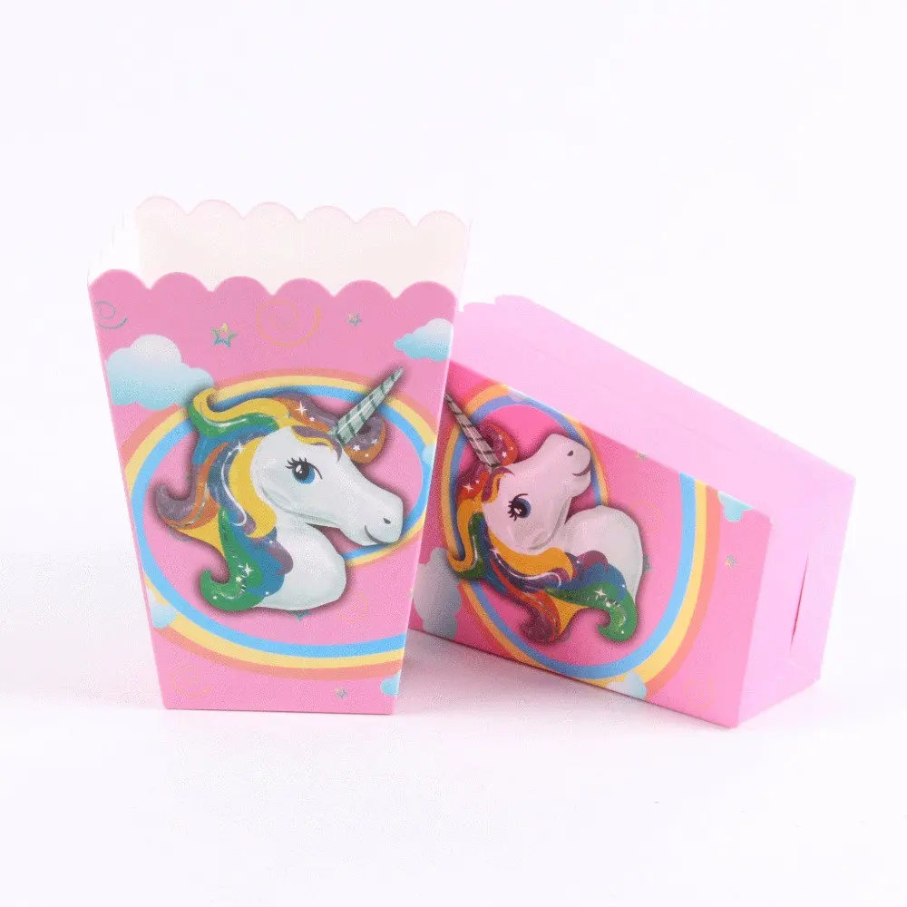 popcorn box 6pcs 12 шт. бумажные подарочные пакеты в виде единорога вечерние бумажные пакеты в виде единорога для дня рождения, свадьбы, вечеринки, принадлежности для детского душа, коробка для конфет с наклейкой - Цвет: popcorn box 6pcs