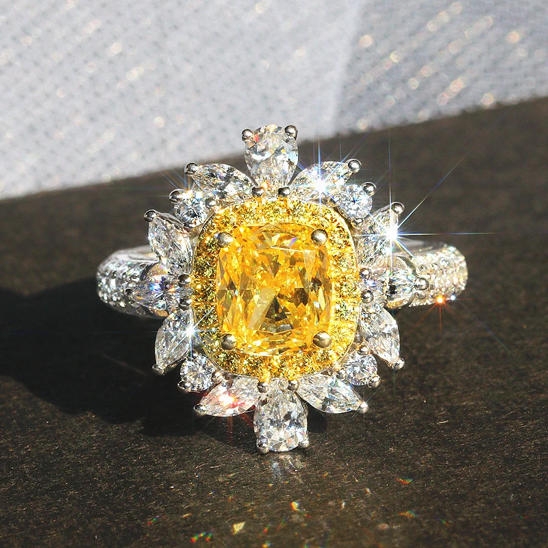 Твердые 18 К белого золота 3ctw желтый Moissanite центр 1.5ct подушки ледяной огранки кольцо двойной Halo Moissanite ювелирные изделия из чистого золота для женщин