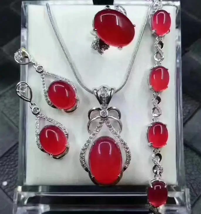 boutique jewelry 5color Natural Chalcedony pendant 925 silver wholesale ring earring Braceletnecklace set | Украшения и