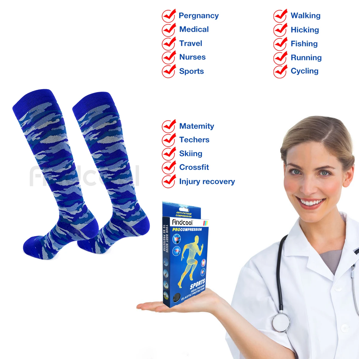 Спортивные носки Findcool для бега марафона велосипедные длинные компрессионные