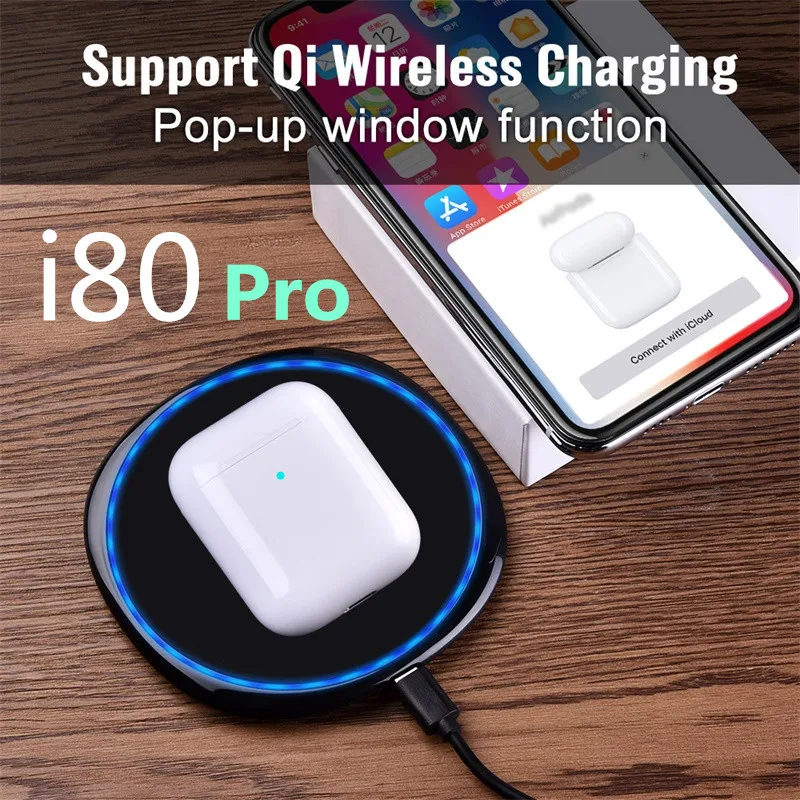 I80 pro tws 1:1 Размер Pop-up Qi Беспроводная зарядка bluetooth 5,0 наушники H1 чип pk w1 чип i20 i60 i80 i100 i200 tws