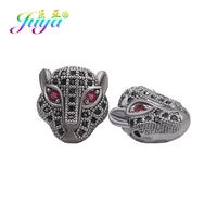 juya diy panther beads supplies small hole leopard head european metal charm beads for handmade natural stones jewelry making