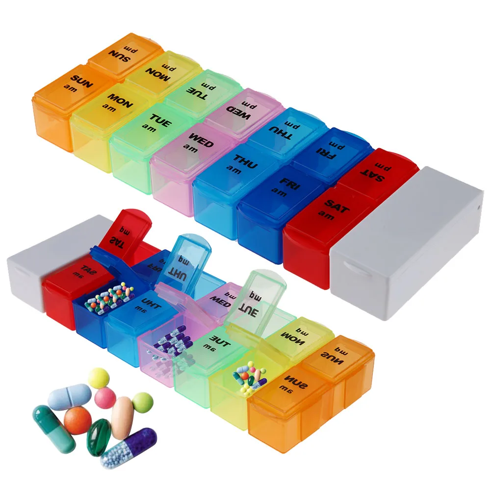 

7 Days Weekly Medicine Tablet Pill Box Holder Storage Organizer Container Splitters Dispenser Lattice Plastic Pill Case