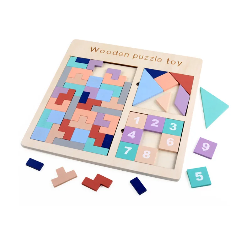 Saizhi 3 в 1 Деревянный Tangram головоломка игрушки тетрис игра дошкольного волшебства