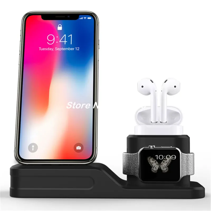 Зарядная подставка 4 в 1 для iPhone Apple Watch зарядная док-станция из силикона поддержка