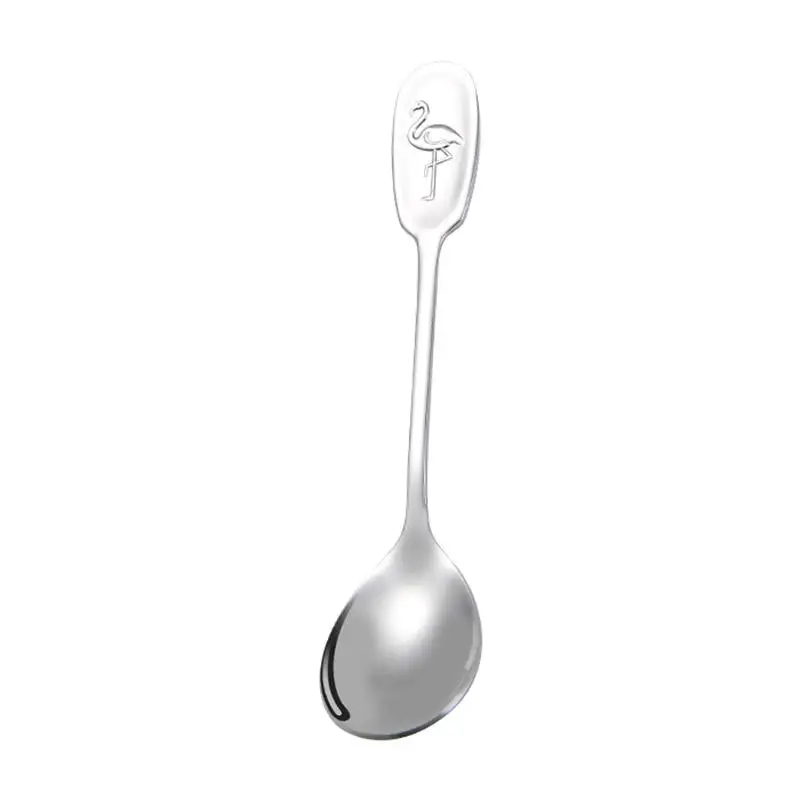 Silver Vacclo 304 ложка из нержавеющей стали, корейский стиль, фламинго, детская ложка для еды, утолщенная ложка для супа, десертная ложка для мороженого - Color: Silver